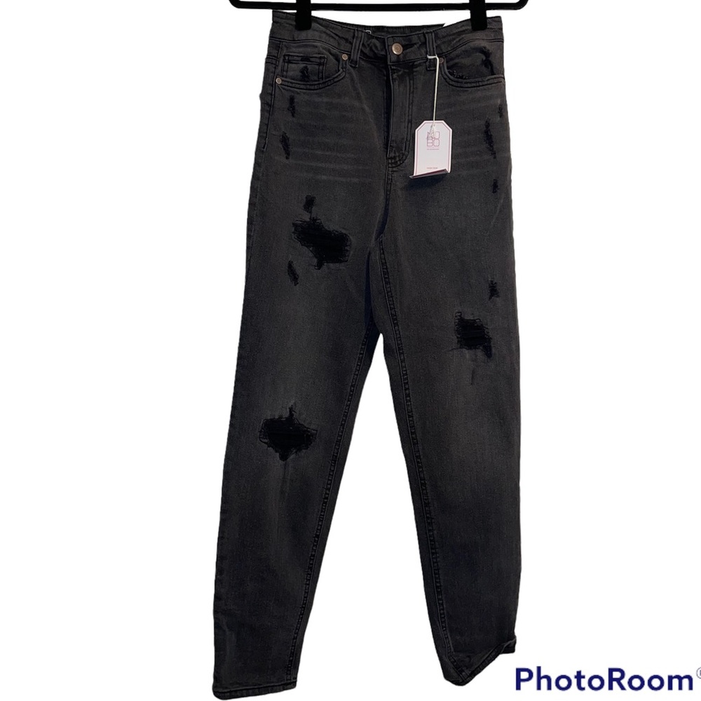 NOBO Black Distressed High Rise Stretch Mom Jeans Size 9 New With Tags